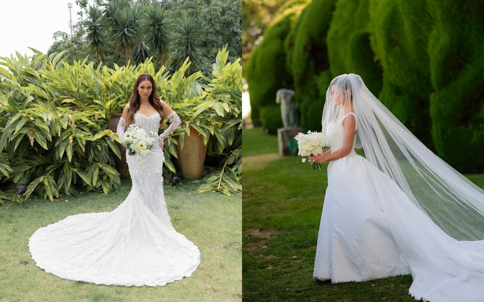 Do sereia ao princesa: os vestidos de noiva de Lexa e Franciny Ehlke refletem estilos e momentos distintos — Foto: Reprodução @pabloronierefotografias / Instagram