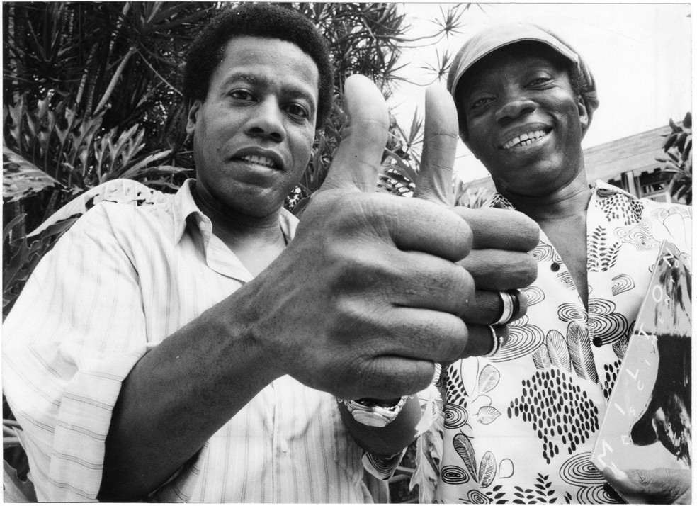 Wayne Shorter e Milton Nascimento em foto de 1986 — Foto: Bruno Veiga / Agência O Globo