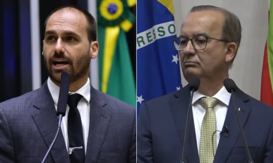 O deputado federal Eduardo Bolsonaro e o governador de Santa Catarina, Jorginho Mello