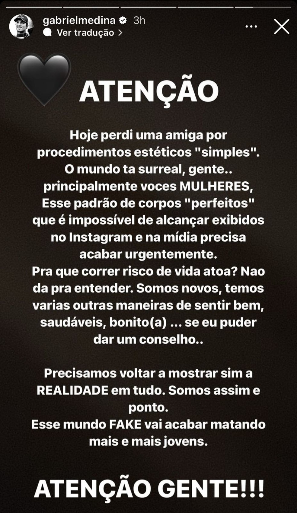 Gabriel Medina lamenta morte de amiga — Foto: Reprodução