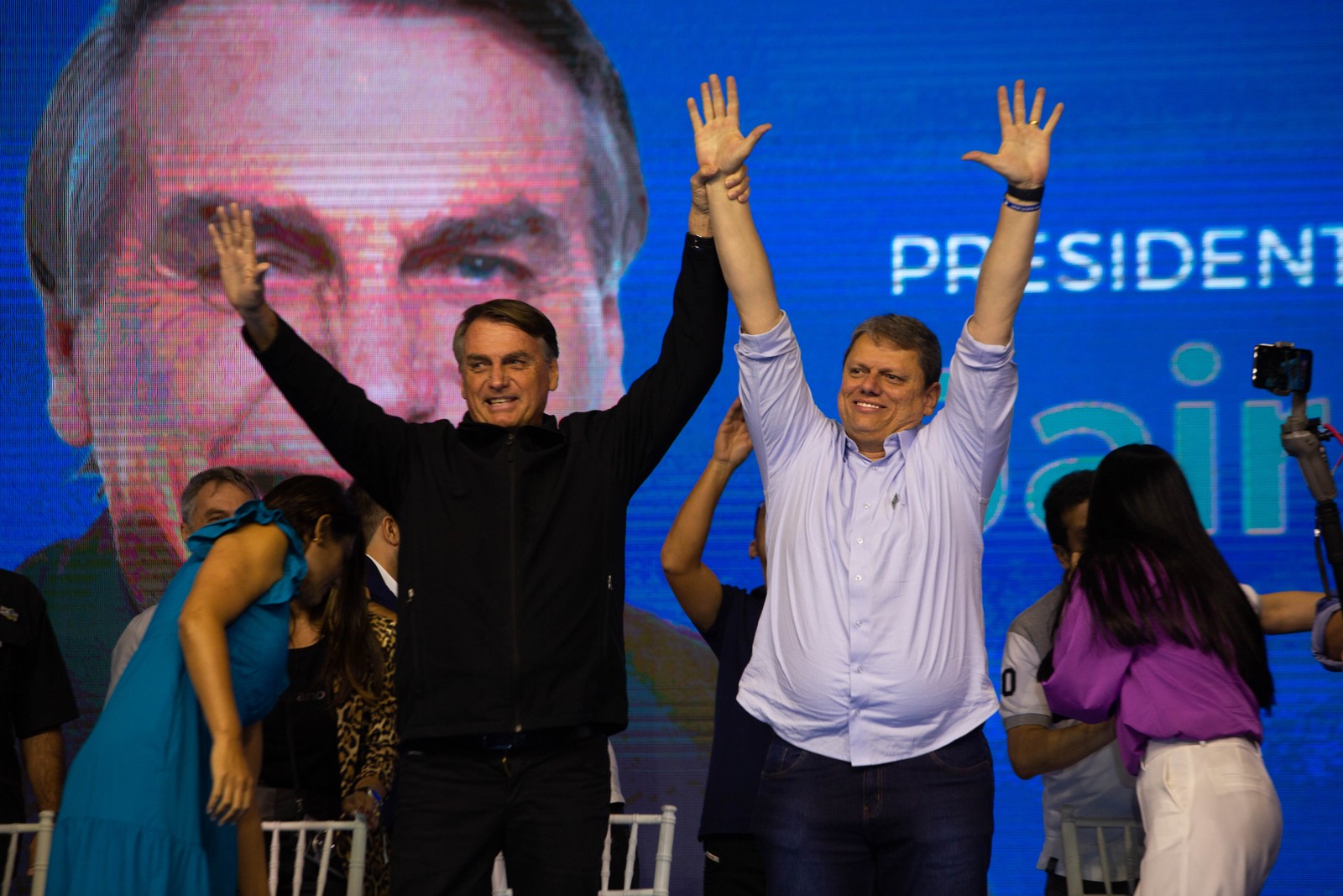 Bolsonaro participou do lançamento da campanha de Tarcísio, seu ex-ministro, neste sábado — Foto: Maria Isabel Oliveira / Agência O GLOBO