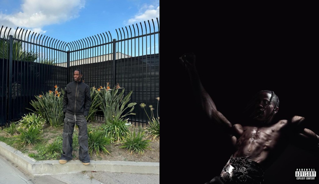 EM 2023, Travis Scott Lançou SeuAlbum Mais Recently, "Utopia"Cujaturnêchegacom tudo no brasil,em 2024 - foto: reprodução/instagram/@travisscott(esquerda); Divulgação (Direita)