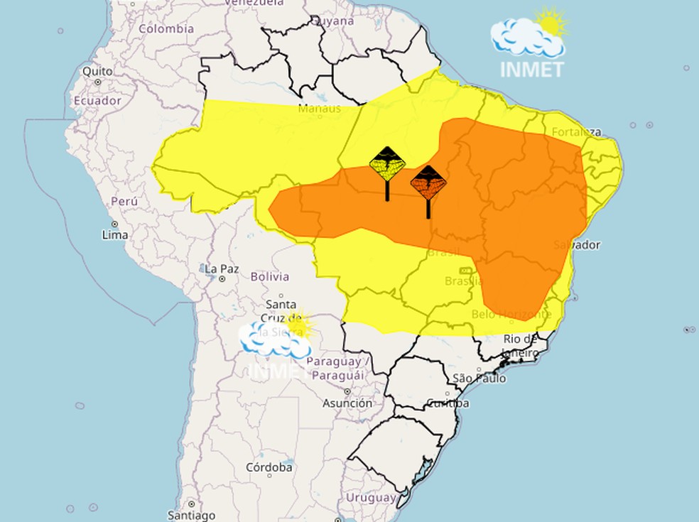 Alertas do Inmet para esta terça-feira — Foto: Inmet