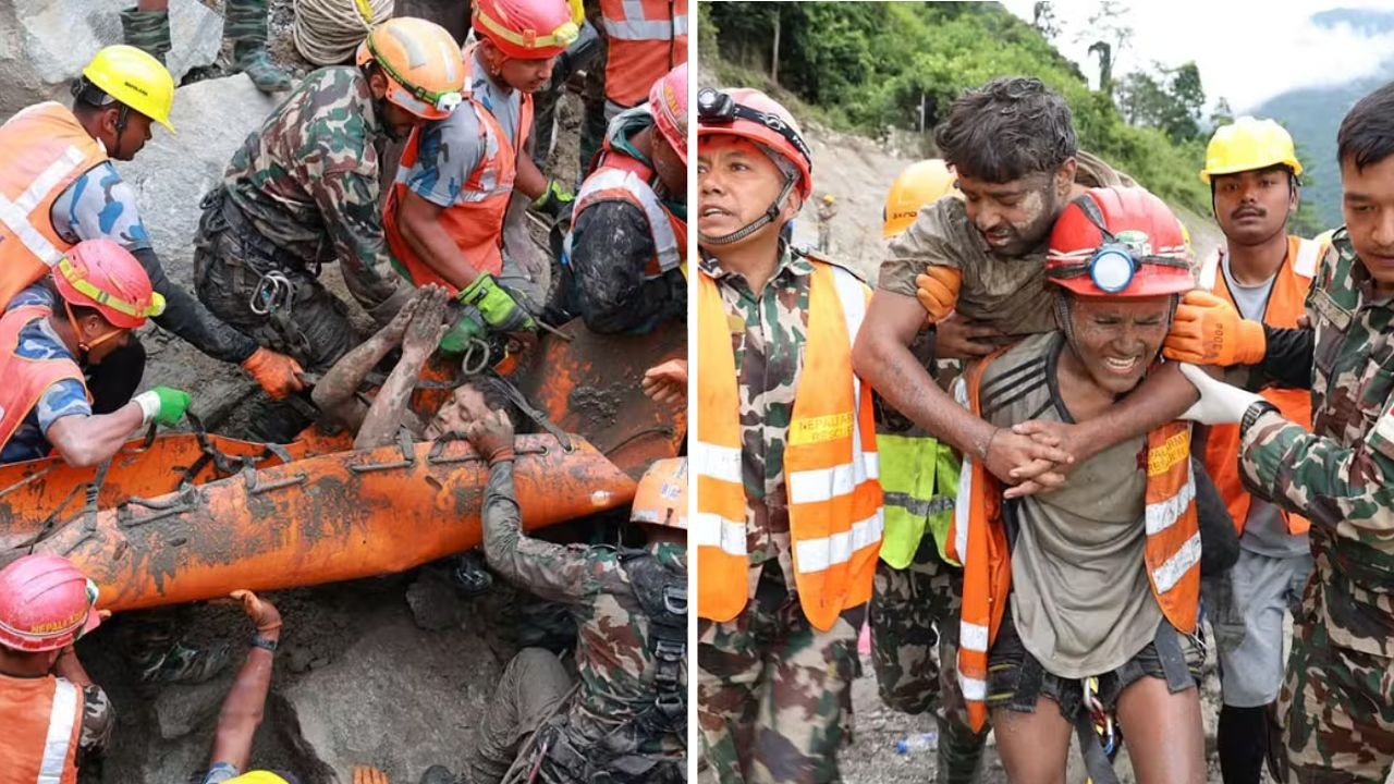 Quem são os dois trabalhadores resgatados com vida após ficarem nove dias presos em túnel no Nepal - Foto