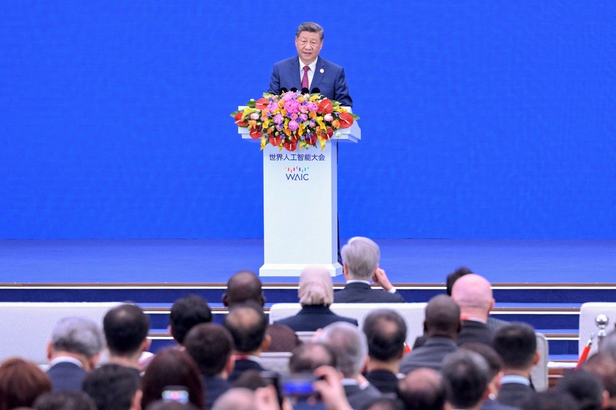 O l&iacute;der chin&ecirc;s Xi Jinping na abertura da Confer&ecirc;ncia Mundial de Intelig&ecirc;ncia Artificial (WAIC) em Xangai