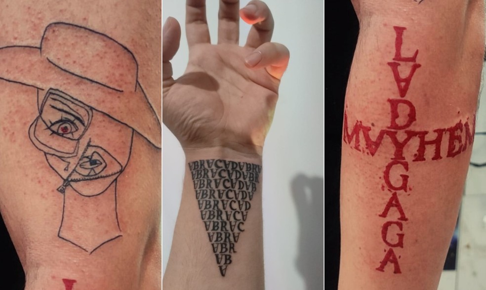 O gaúcho Otávio César, de 28 anos, fez quatro tatuagens inspiradas na cantora Lady Gaga — Foto: Reprodução