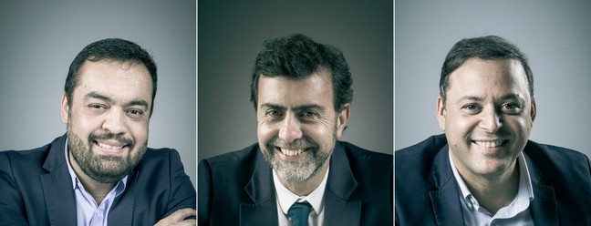 Os candidatos ao governo do Rio Cláudio Castro (PL), Marcelo Freixo (PSB) e Rodrigo Neves (PDT)