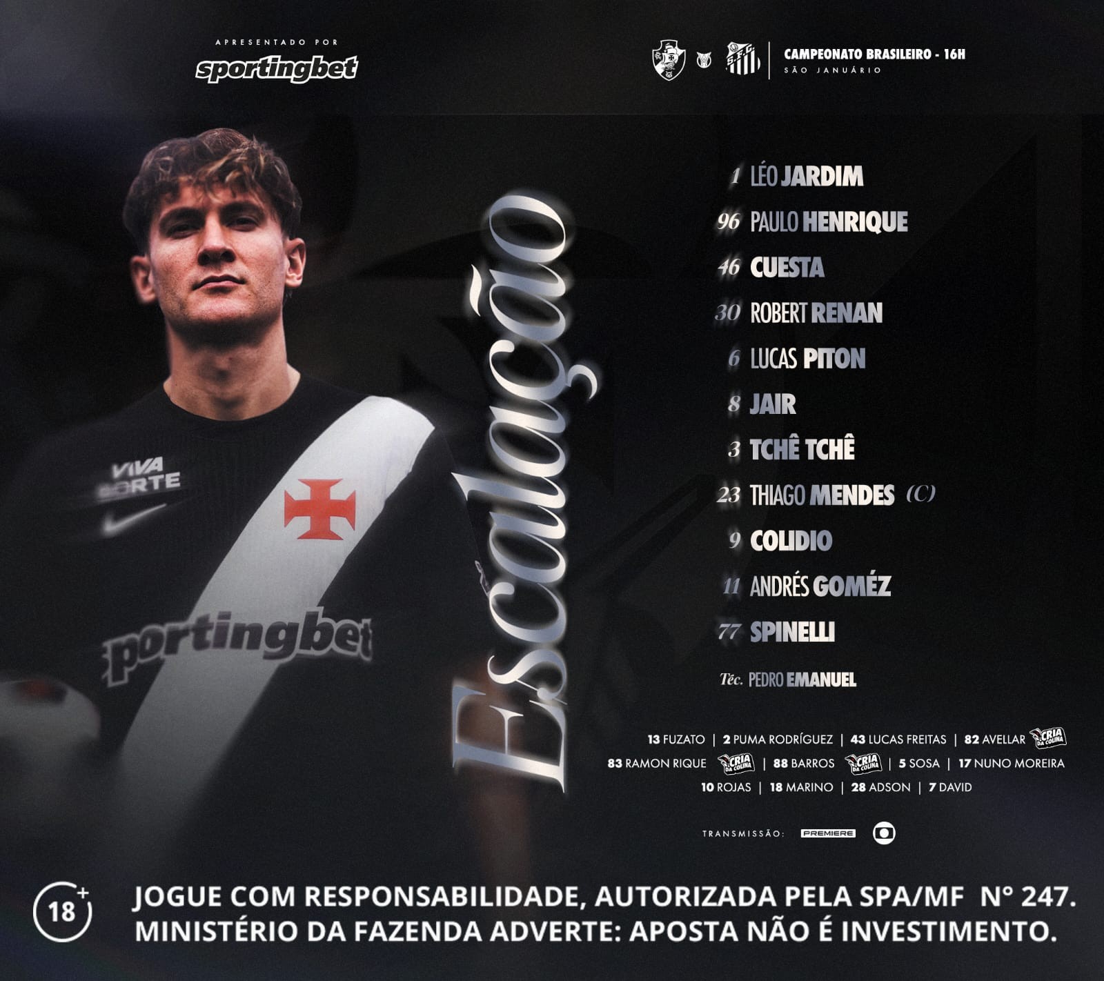 Com Colidio de ponta e Spinelli no ataque Vasco divulga os | Esportes | QTU - Notícias
