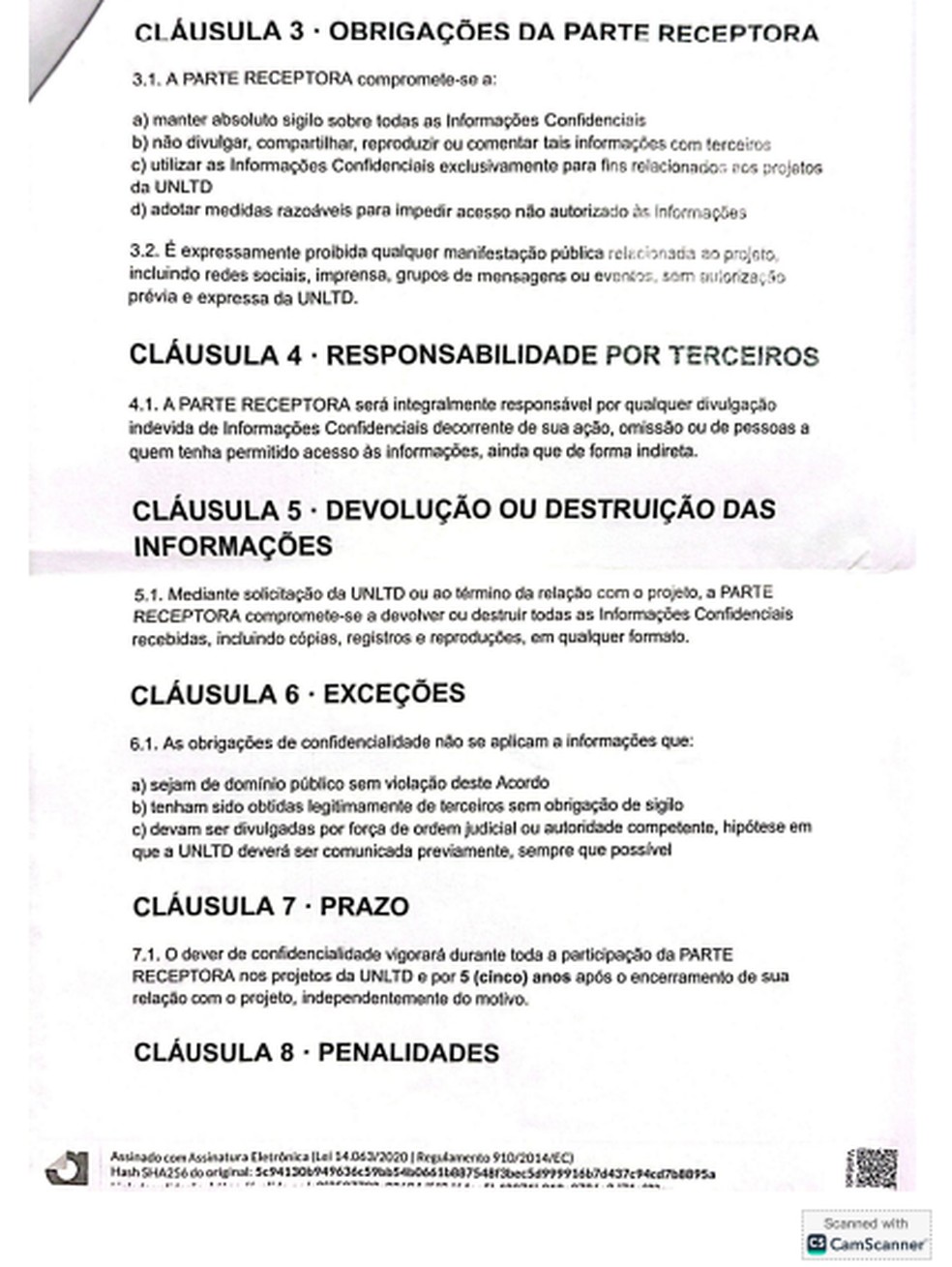 Acordo de confidencialidade assinado pelo influenciador Nathan Felipe — Foto: Reprodução