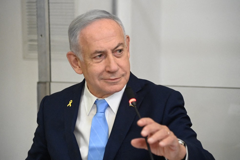 O premier de Israel, Benjamin Netanyahu: aliado histórico dos EUA acabou recebendo tarifa de 17% — Foto: Yair Sagi/AFP
