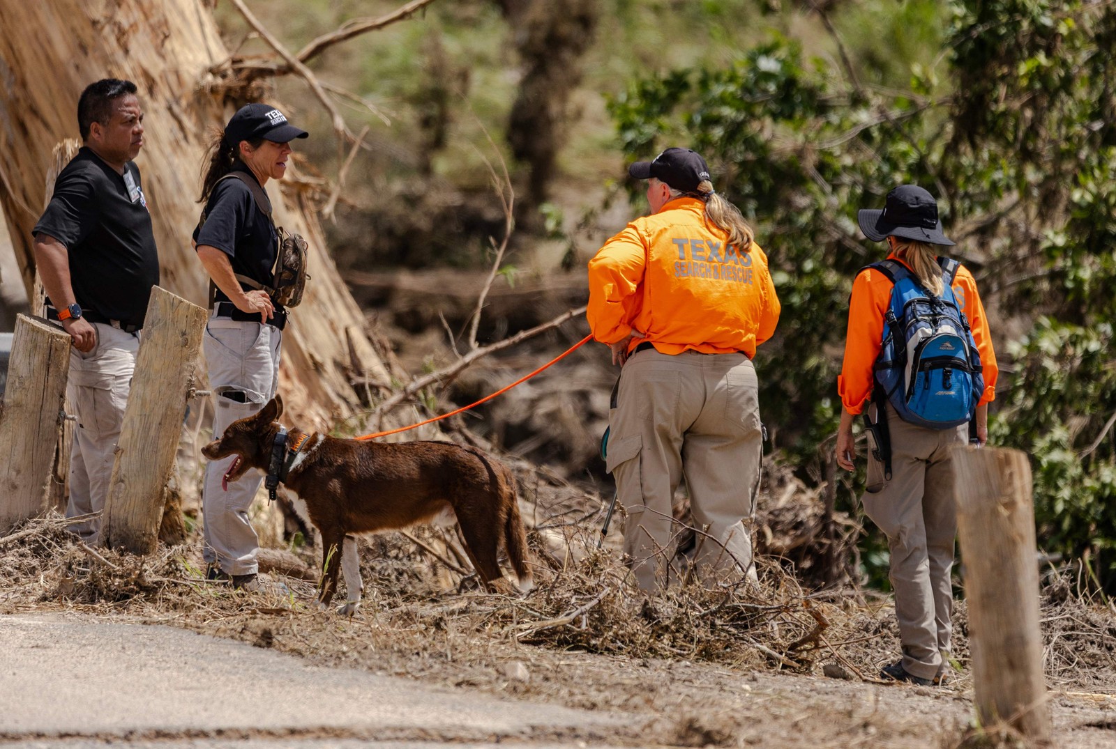 Equipes de resgate procuram sobreviventes nos arredores do rio Guadalupe, no Texas — Foto: Jim Vondruska/Getty Images/AFP