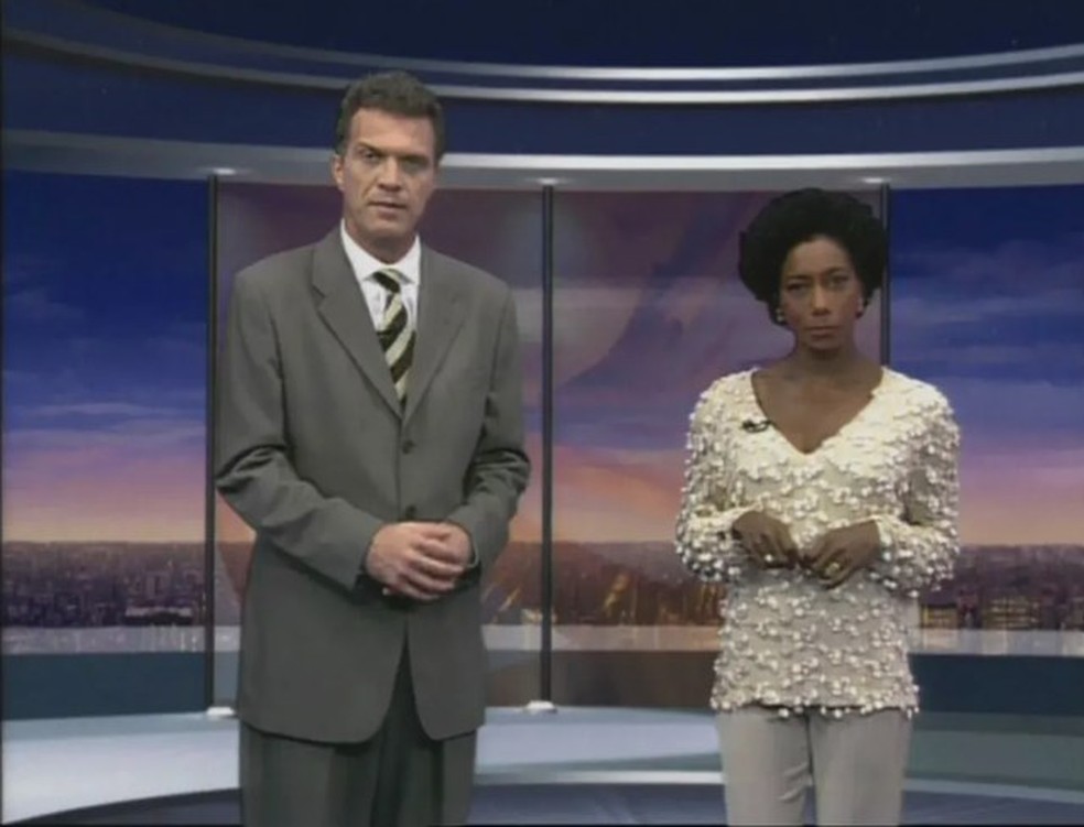Pedro Bial e Gloria Maria, em 1999 — Foto: TV Globo