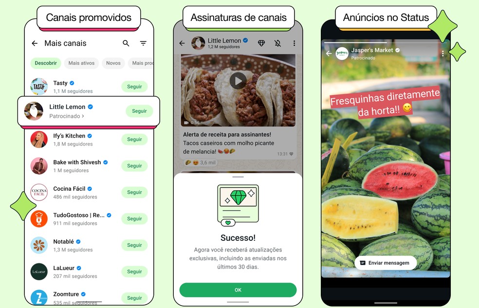 WhatsApp anunciou lançamento de Canais promovidos, de assinaturas e de publicidade — Foto: Reprodução/WhatsApp
