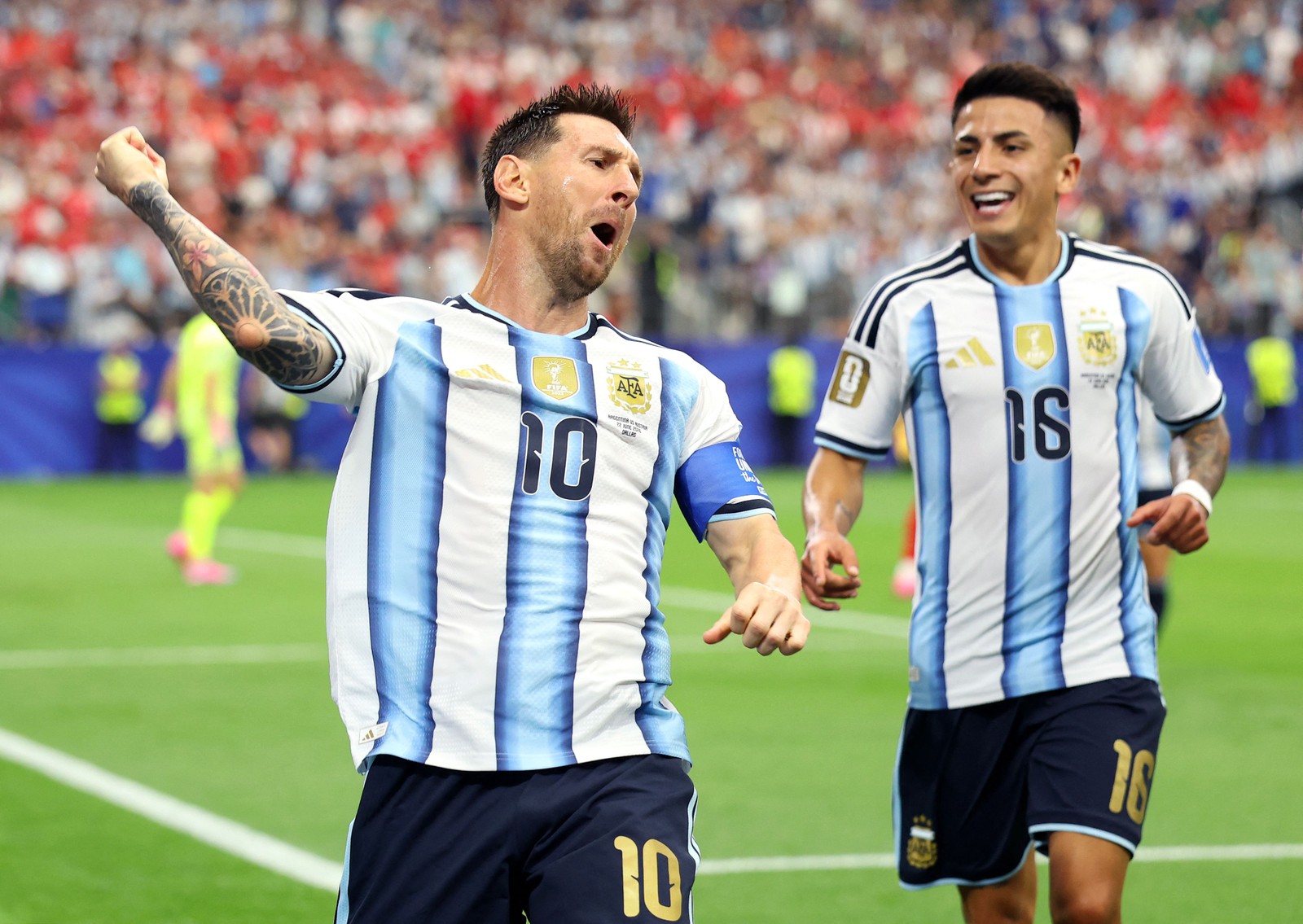 Messi comemora seu décimo sétimo gol em Copas do Mundo — Foto: Charlotte Wilson/Getty Images via AFP