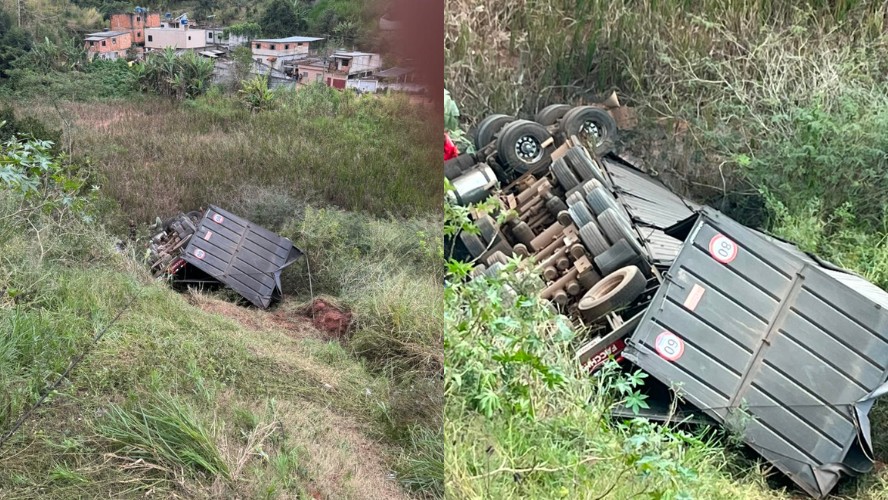 Motorista morre após carreta carregada com carvão cair de ponte na BR-040 em MG