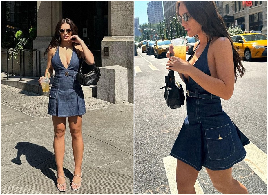 Rafa Kalimann aposta em vestido jeans para tarde de calor em Nova York