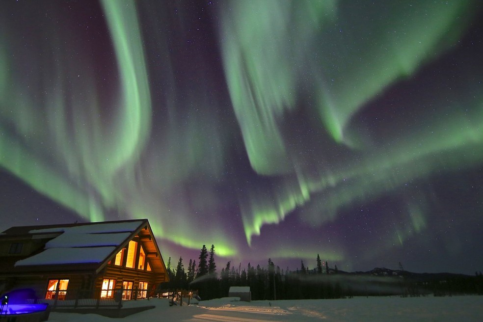 Aurora boreal em Yukon, no Canadá — Foto: Northern Lights Resort & Spa/Divulgação