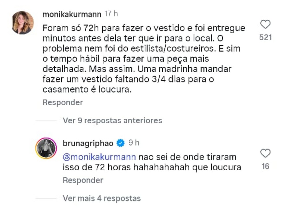 Feito em 72 horas? Bruna Griphao responde polêmica sobre vestido de madrinha — Foto: Reprodução Instagram