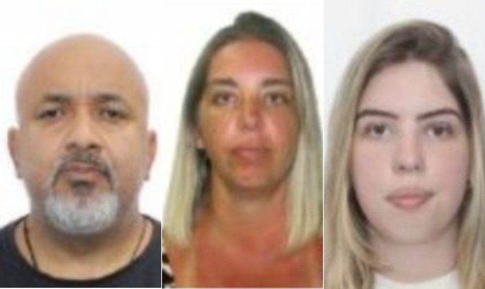O ex-PM conhecido como Tenório, Flavia Ouverney Canella e Emille Canella Galhardo — Foto: Reprodução