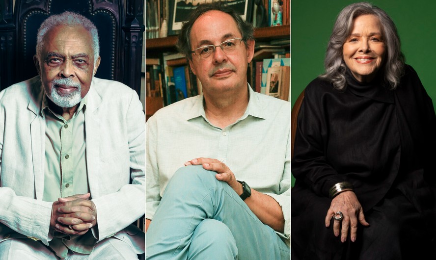 Os acadêmicos Gilberto Gil, Eduardo Gianetti e Rosiska Darcy