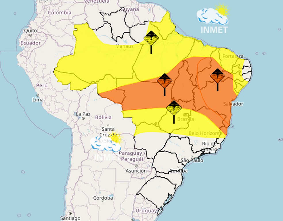Alertas do Inmet para este final de semana – Imagem: Inmet