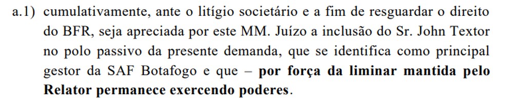 Botafogo social pediu a incluso de John Textor como ru em processo movido pela Eagle contra a SAF do Botafogo  Foto: Reproduo