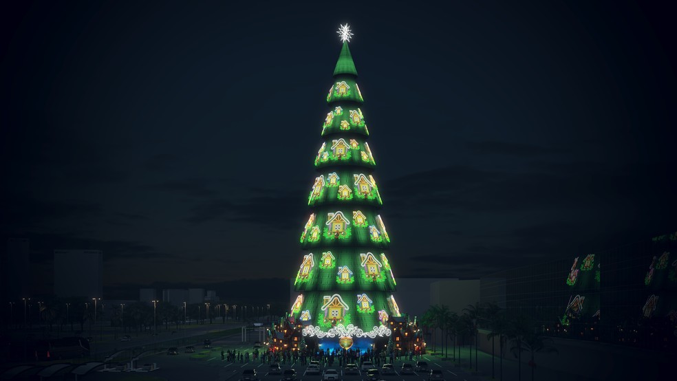 Árvore de Natal do BarraShopping em 2025 terá 75 metros de altura, o equivalente a um prédio de 27 andares — Foto: Divulgação