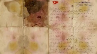 Uma carta escrita pelo uruguaio Ramón Artagaveytia Gómez (1840-1912), passageiro da primeira classe, para sua mãe antes do navio afundar — Foto: Henry Aldridge & Son / Reprodução