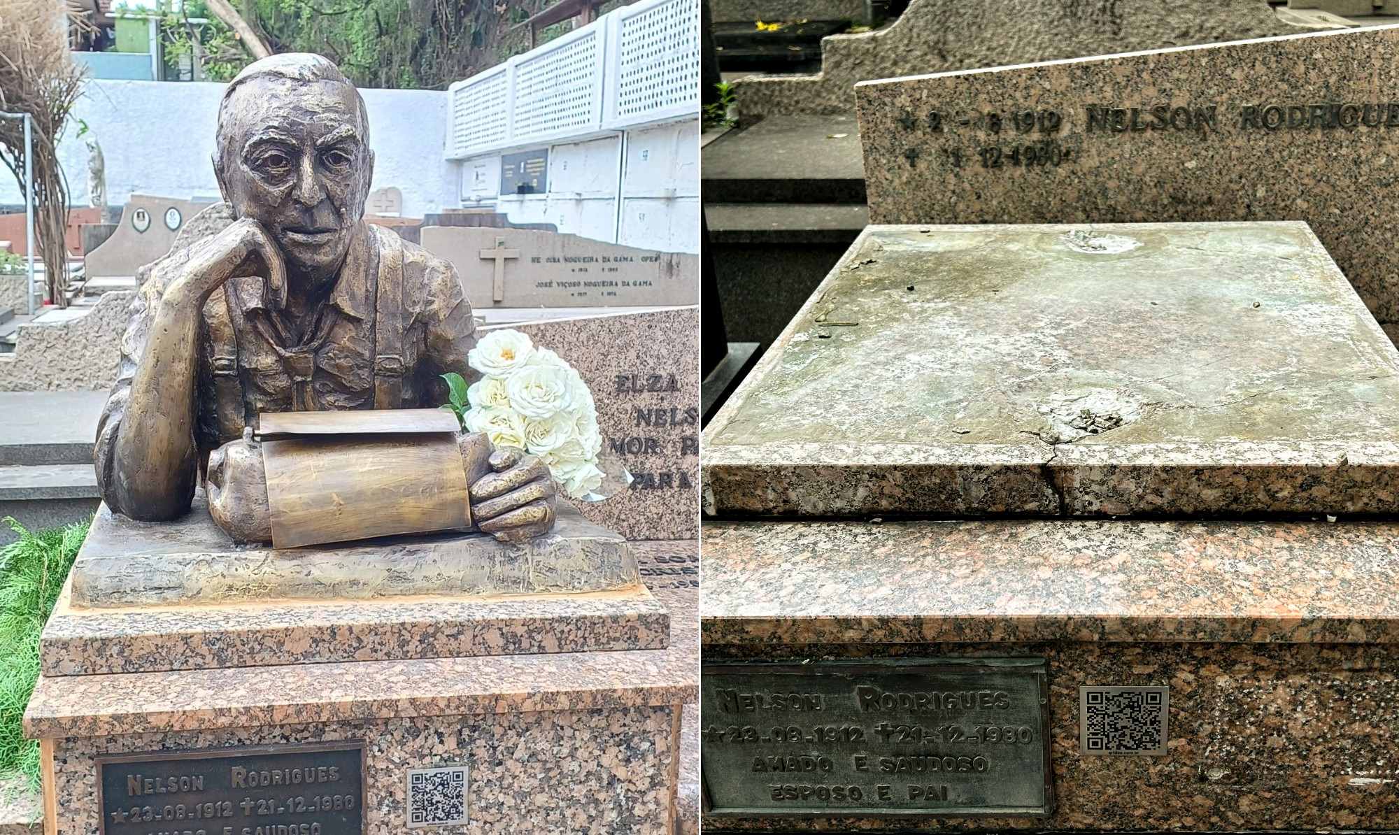 Após furto, túmulo de Nelson Rodrigues, no Rio, volta a ter busto em homenagem ao autor