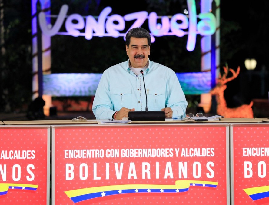 Presidente da Venezuela, Nicolás Maduro, durante encontro com governadores e prefeitos em Caracas