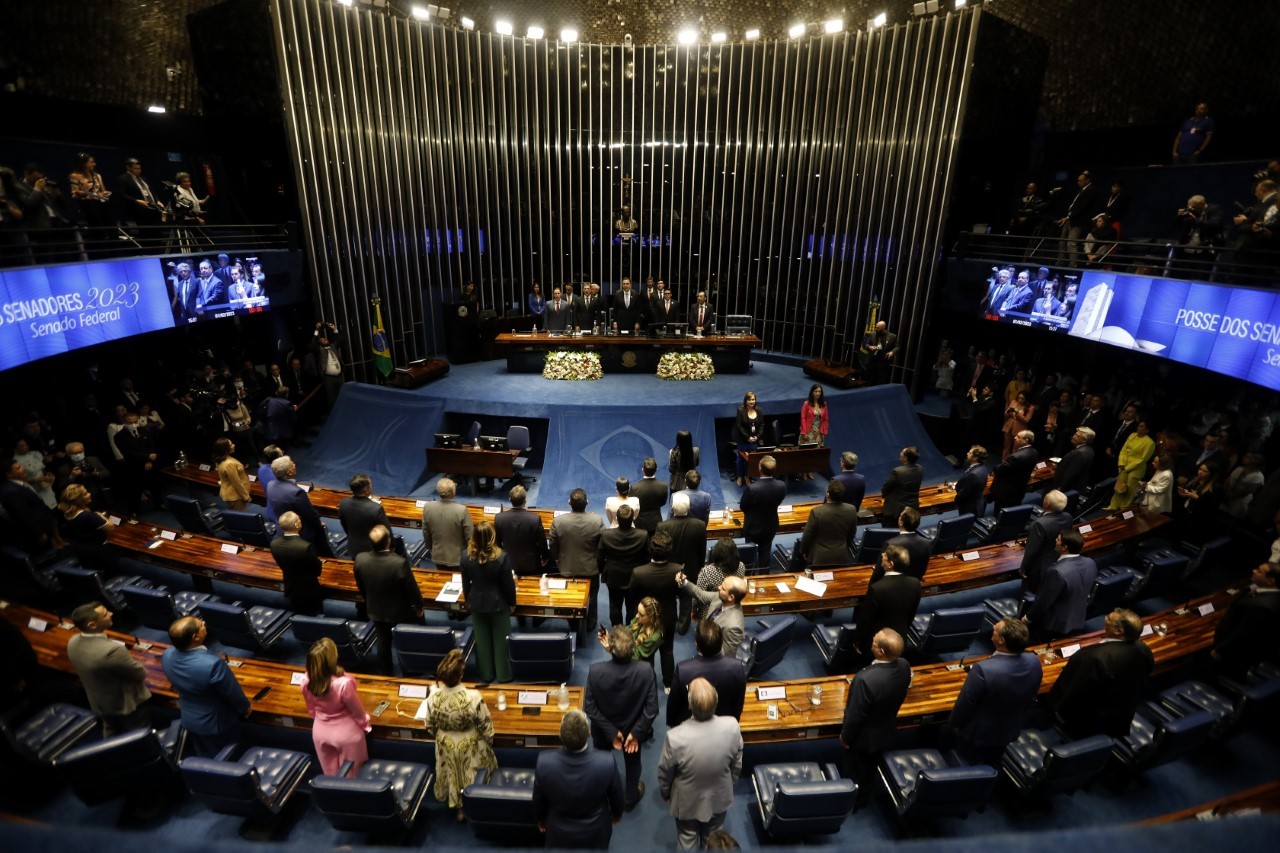 Plenário do Senado durante a posse de senadores de eleição da Mesa Diretora na abertura do ano do Legislativo — Foto: Cristiano Mariz/Agência O Globo