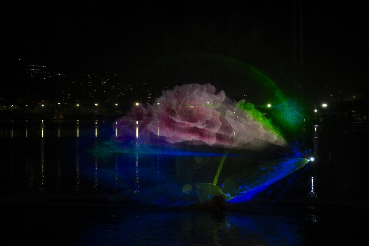 Projections on the reflecting pool at Christmas at Lagoa - Photography: Alexander Cassiano