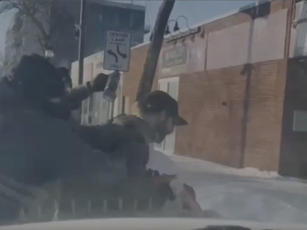 Alex Pretti tenta ajudar manifestante empurrada a se levantar e é puxado por agente da Patrulha de Fronteira — Foto: Reprodução/Redes sociais