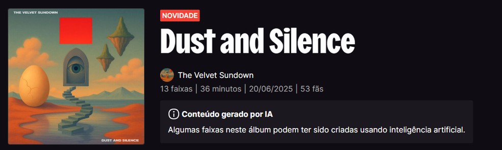 Aviso da Deezer sobre a banda The Velvet Sundown — Foto: Reprodução