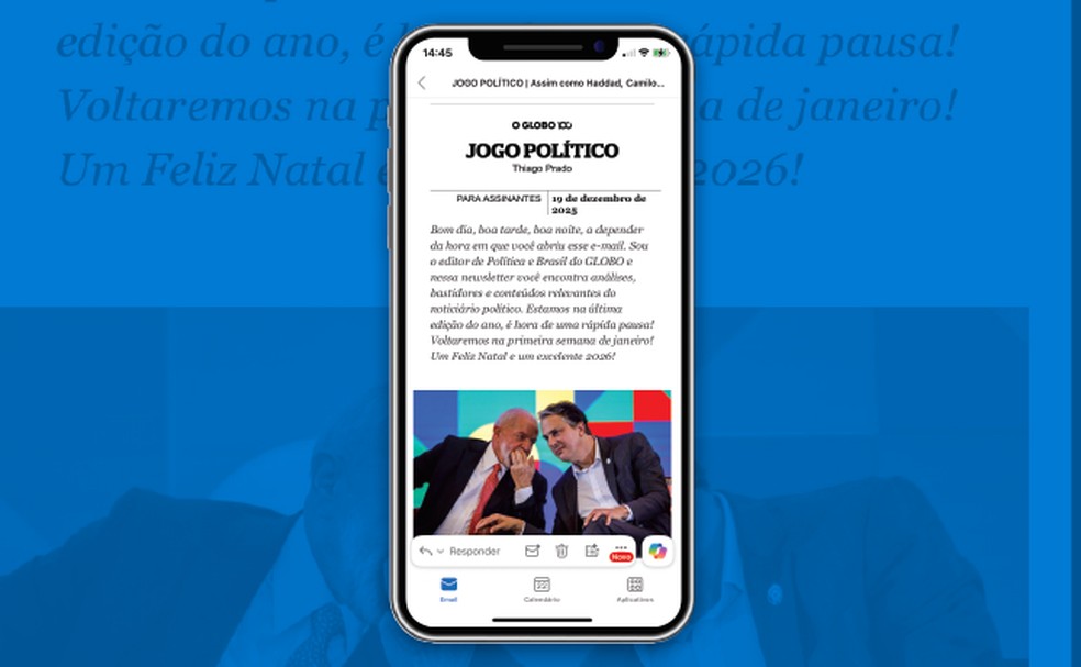 The newsletter "Political game"by publisher Thiago Prado — Photo: Editoria de Arte