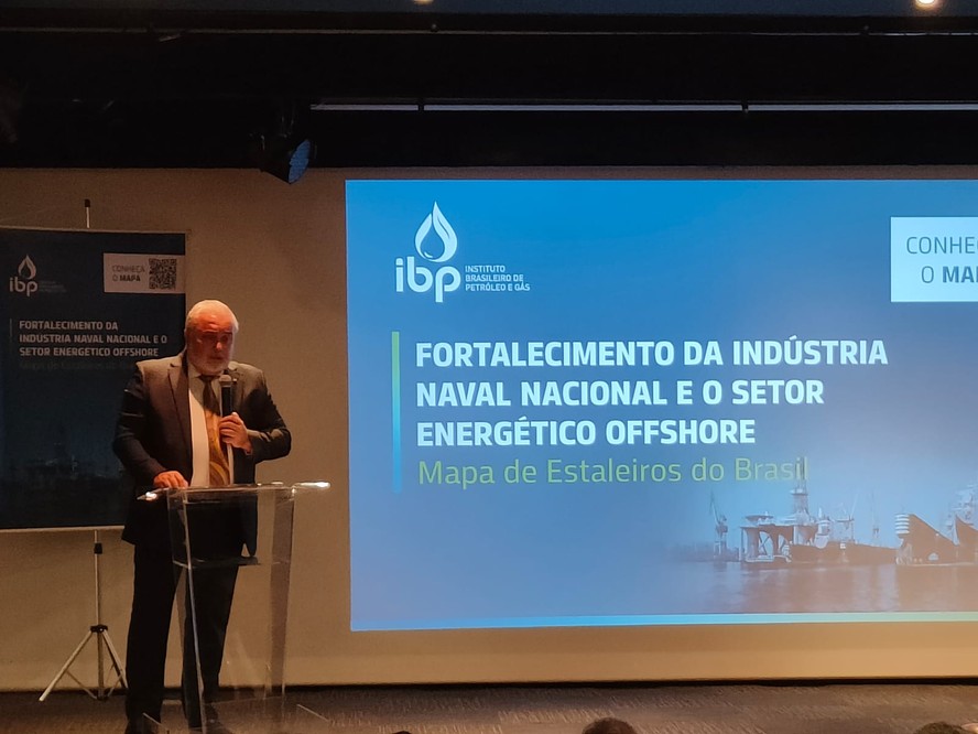 Jean Paul Prates, presidente da Petrobras, participa de evento sobre o setor naval, no Centro do Rio de Janeiro, na manhã desta quinta-feira.