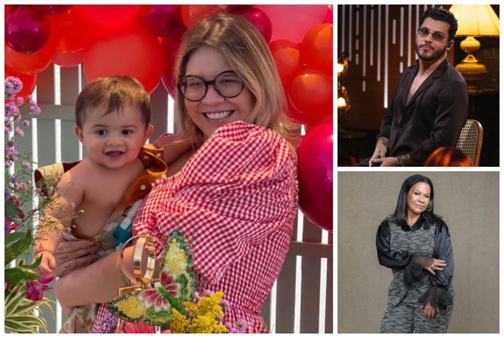 Leo com Marília Mendonça; à direita, Murilo Huff e Dona Ruth — Foto: Fotos de divulgação