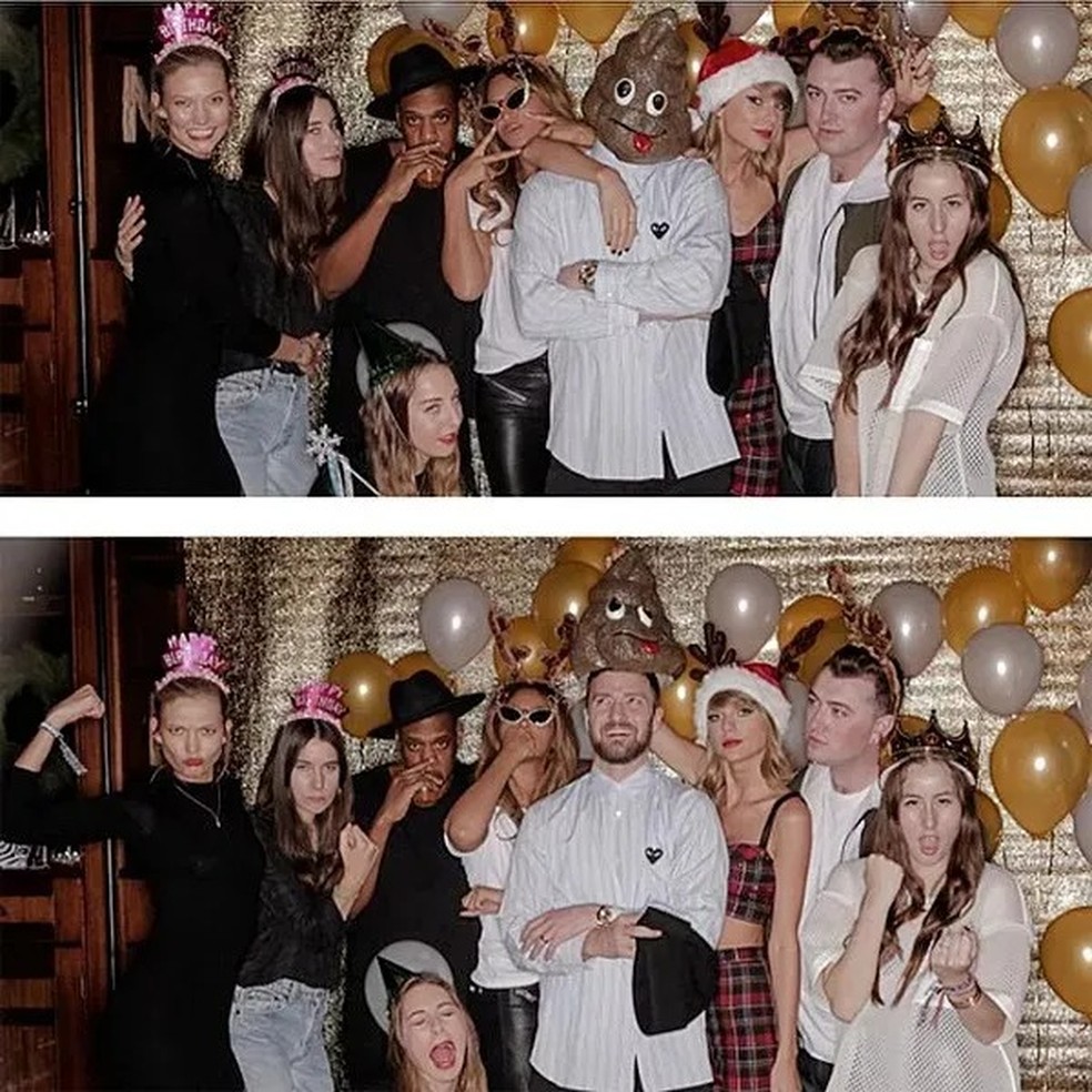 Celebridades como Jay-Z, Sam Smith e Beyoncé lotaram o apartamento de Taylor Swift na festa de 25 anos da cantora — Foto: Reprodução/Instagram