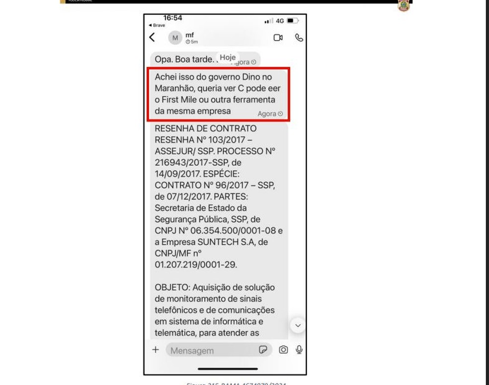 Mensagem interceptada pela PF demonstra tentativa de embaraçar a investigação, segundo relatório — Foto: Reprodução