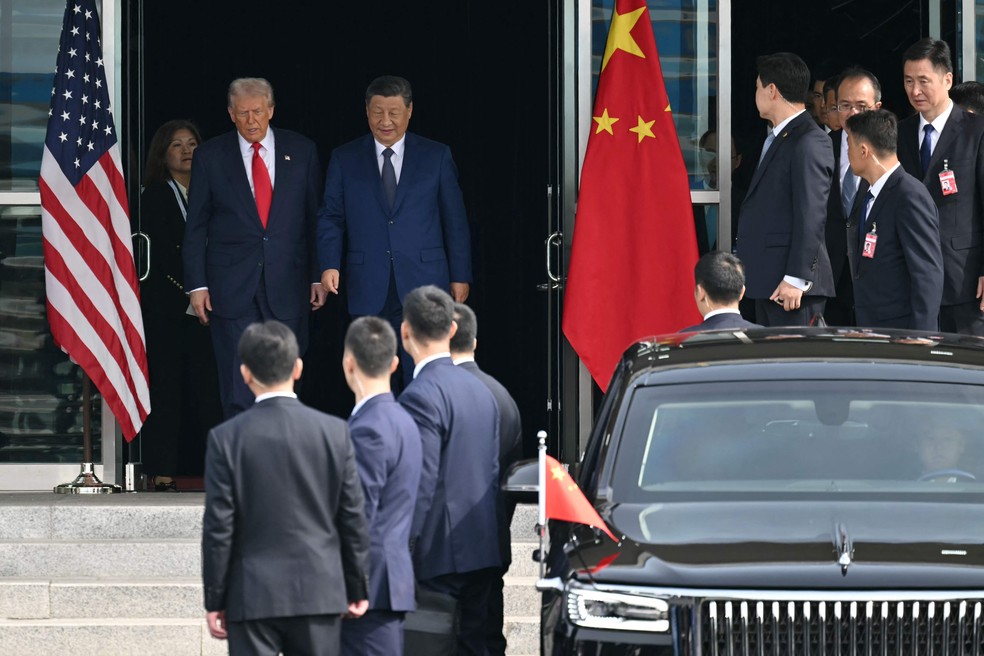 O presidente dos EUA, Donald Trump, e o líder chinês, Xi Jinping — Foto: Andrew Caballero-Reynolds / AFP