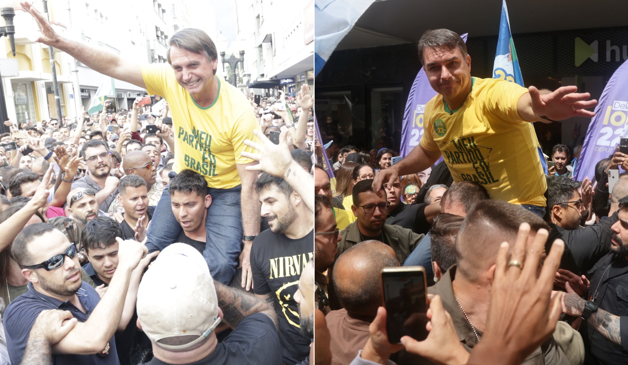 Trajeto, roupa, gestos: Flávio emula o pai na primeira agenda no local de facada em 2018, mas tem recepção mais morna - Foto