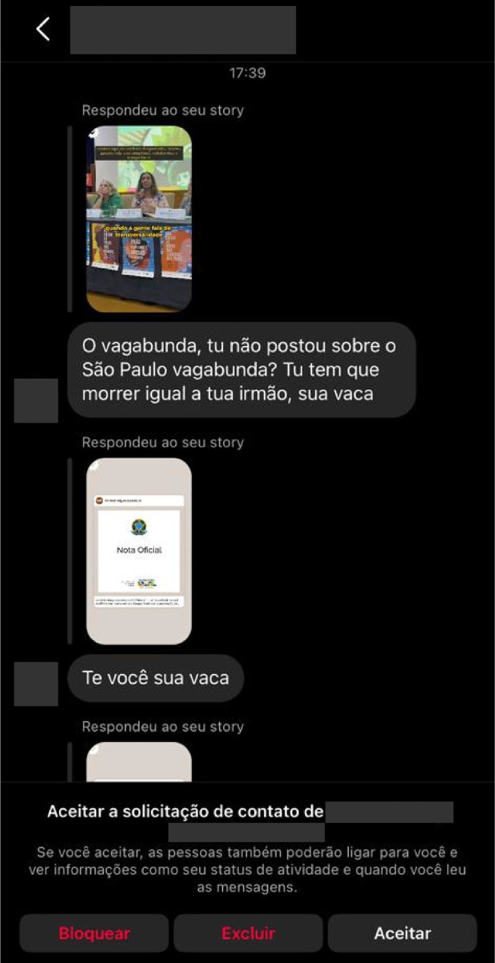 Mensagens ofensivas recebidas por Anielle Franco - Reprodução
