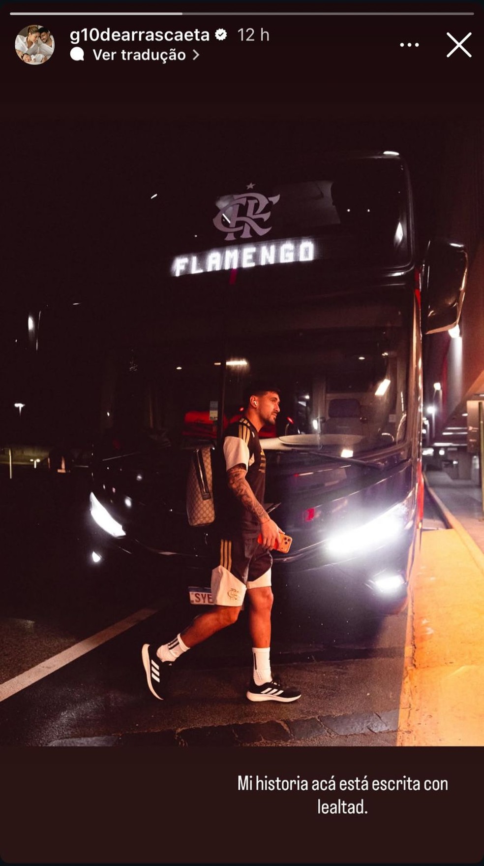 Arrascaeta posta: 'Minha hist&oacute;ria aqui est&aacute; escrita com lealdade' &mdash; Foto: Reprodu&ccedil;&atilde;o