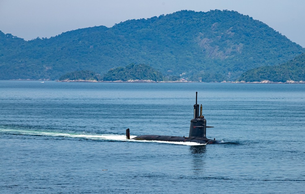 Submarino Humait durante os testes realizados no litoral do Rio de Janeiro  Foto: Divulgao/Marinha do Brasil