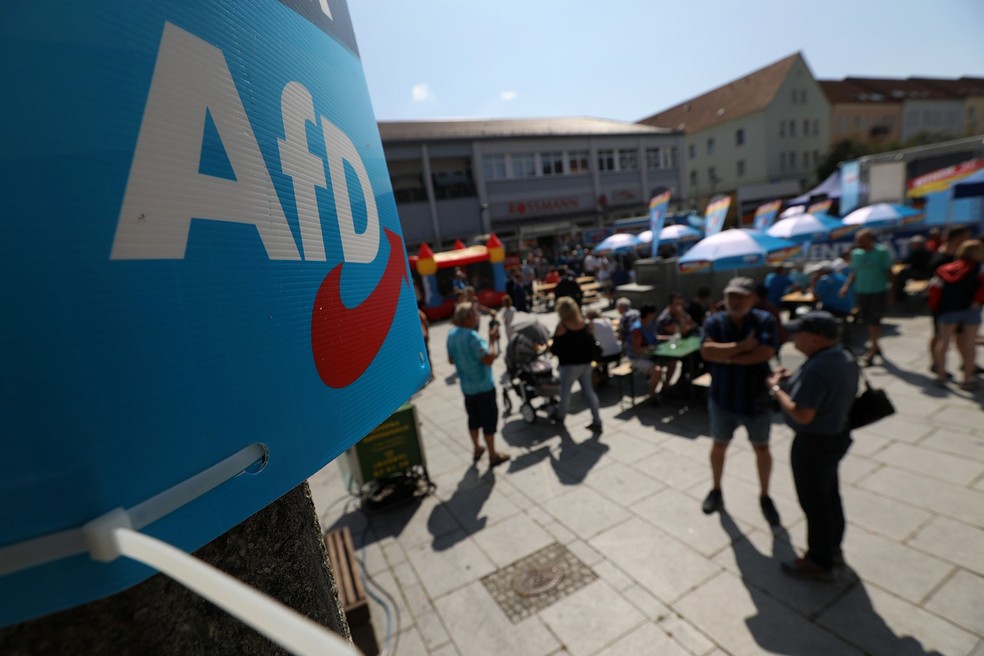 Evento da campanha do Alternativa para a Alemanha (AfD) em 2019: partido parece ter atingido ápice de popularidade em 2023 — Foto: Krisztian Bocsi/Bloomberg