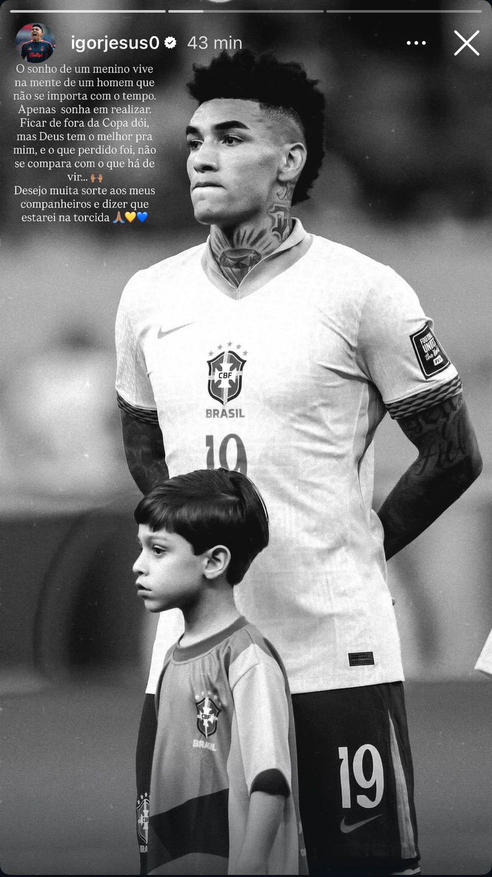 Igor Jesus lamenta aus&ecirc;ncia na lista de Carlo Ancelotti para Copa do Mundo &mdash; Foto: Reprodu&ccedil;&atilde;o