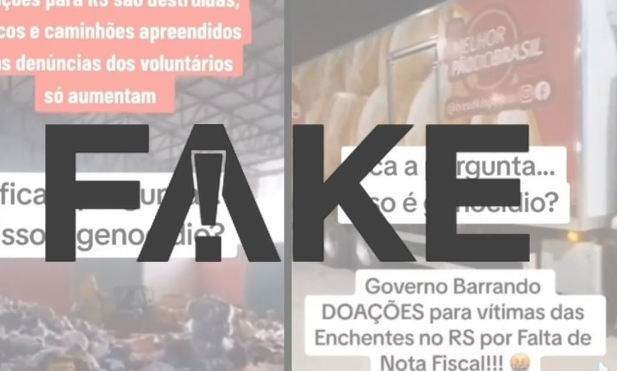 É #FAKE que vídeo mostre descarte de alimentos doados a vítimas dos temporais no RS