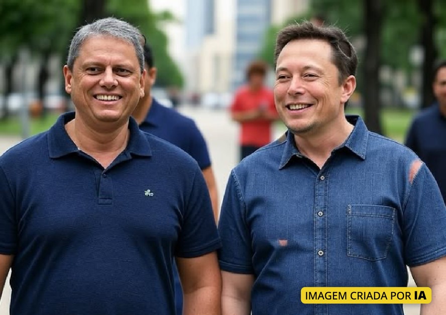 Montagem colocou lado a lado o governador de São Paulo Tarcísio Freitas e o bilionário Elon Musk