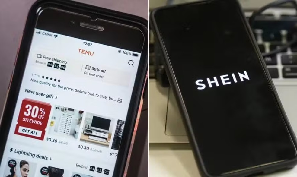Shein e Temu foram algumas das varejistas chinesas afetadas pela 'Taxa das Blusinhas' dos EUA — Foto: Montagem