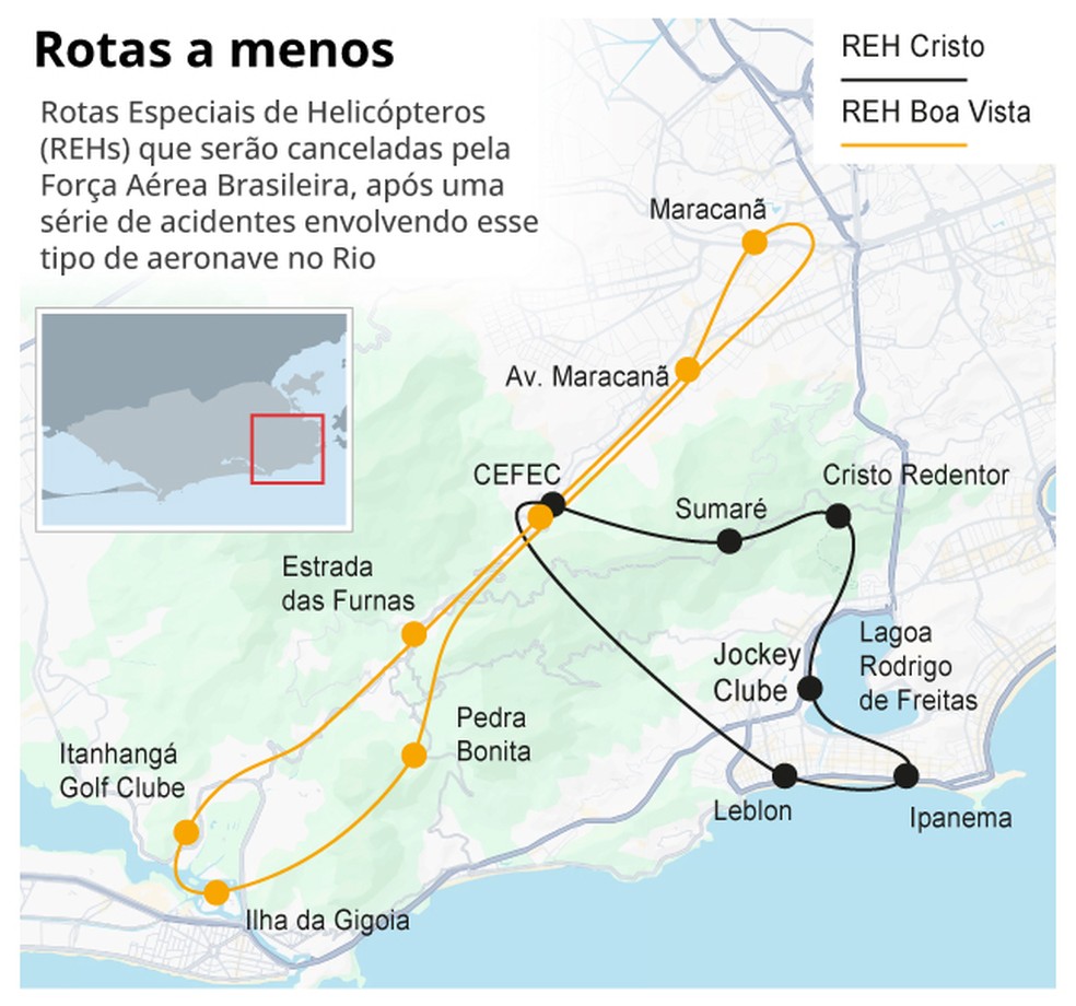 Rotas Especiais de Helicópteros serão canceladas — Foto: Editoria de Arte